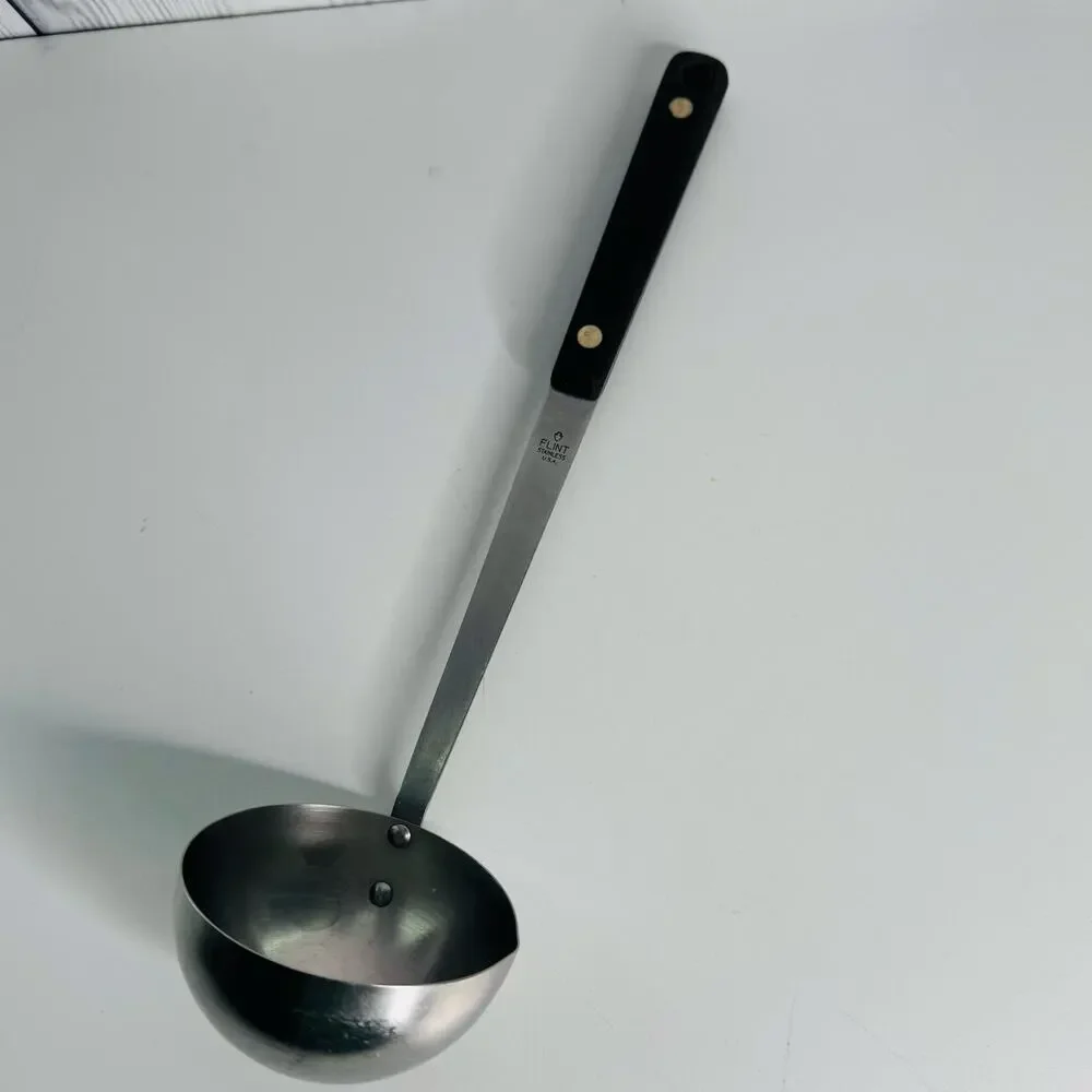 Vintage Flint Arrowhead Ladle Stainless Steel Riveted Black Composite Handle USA